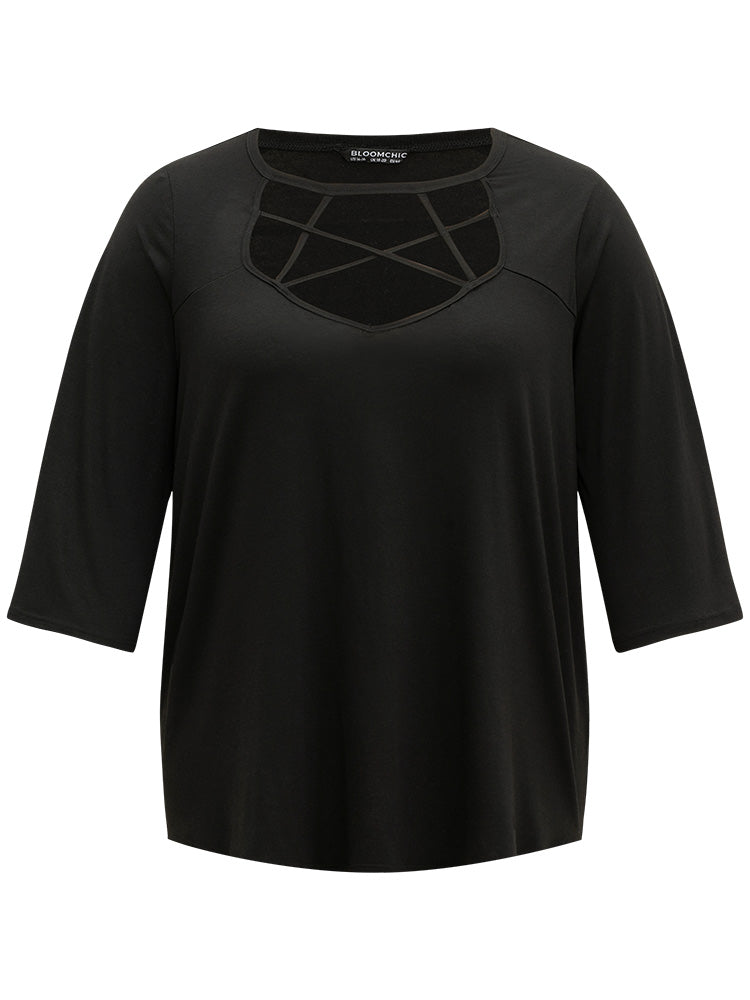 Solid Crisscross Neck Cut Out T-shirt