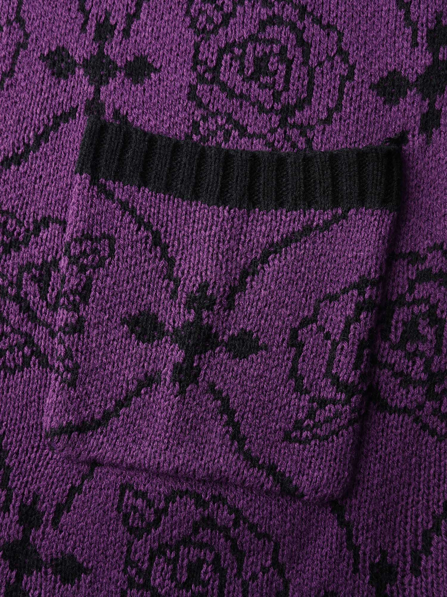 Floral Pattern Scalloped Collar Knit Cardigan