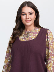 2-in-1 Floral Textured Knit Top
