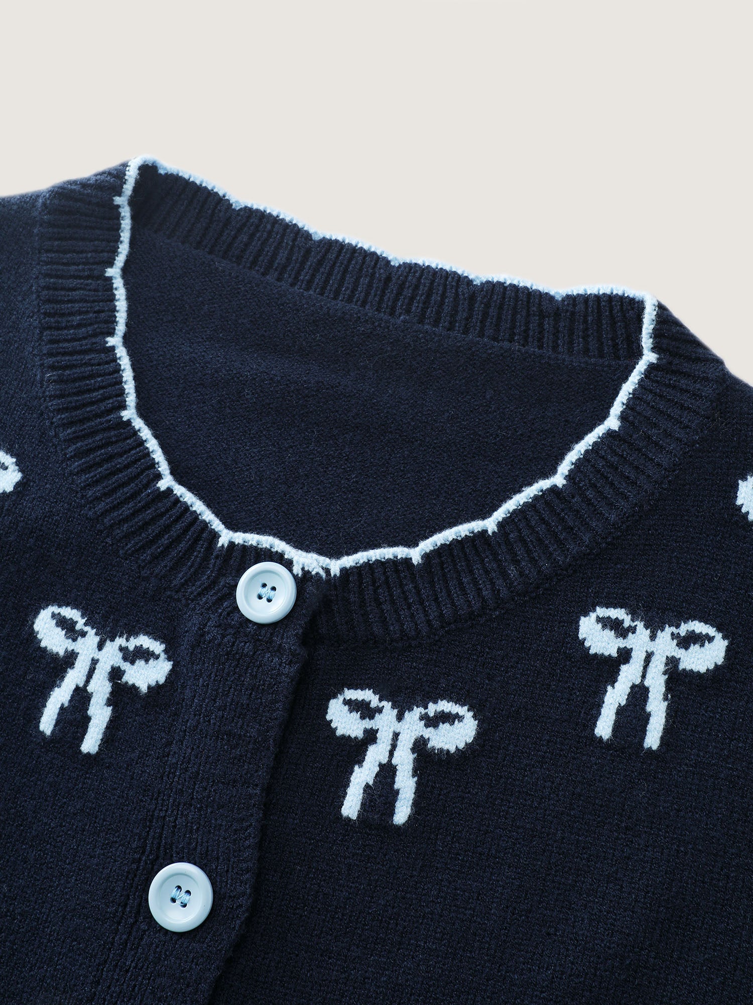 Bow Pattern Jacquard Button Knit Cardigan