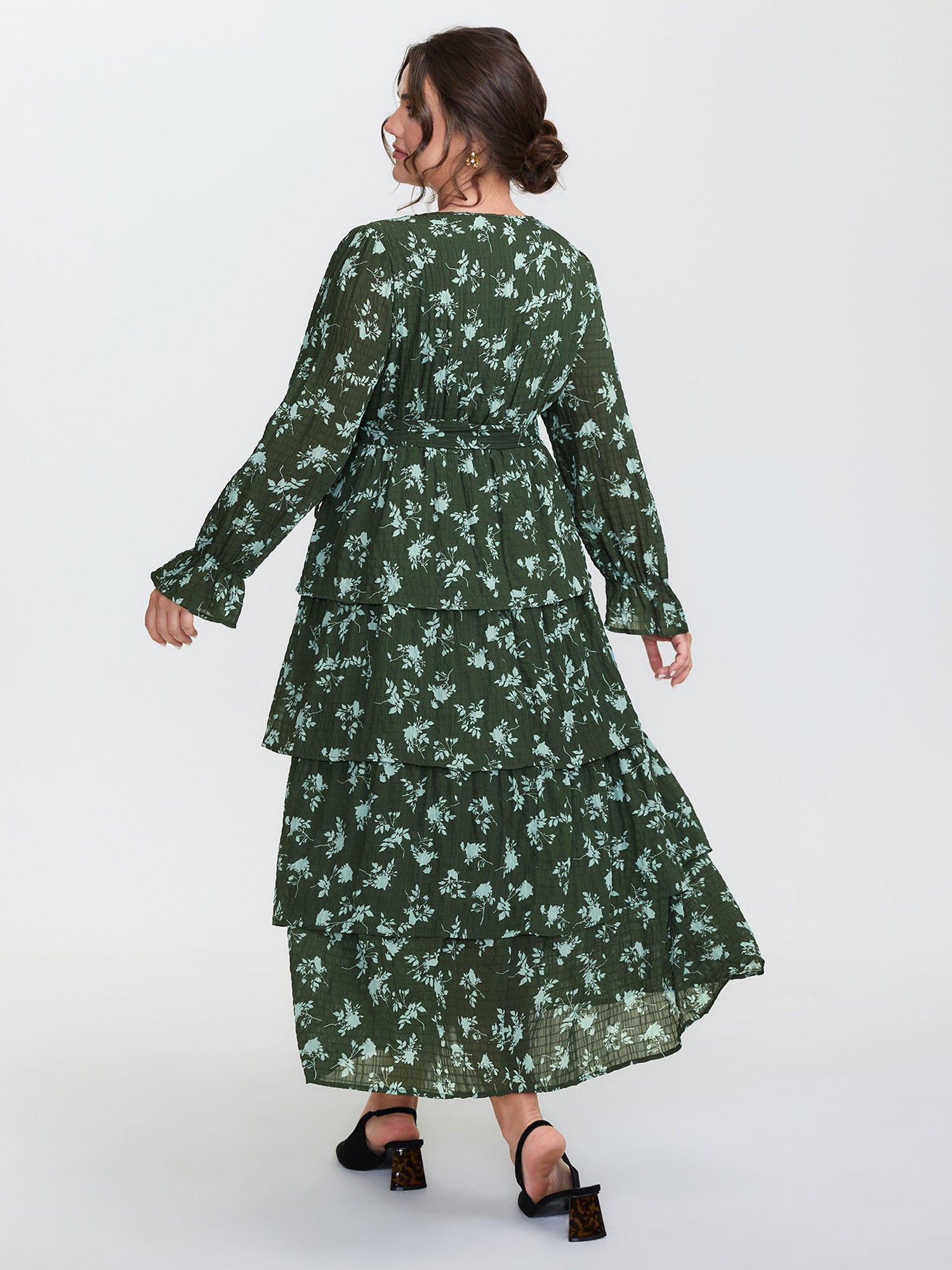 Silhouette Flower Tiered Belted Maxi Dress