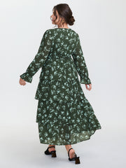 Silhouette Flower Tiered Belted Maxi Dress