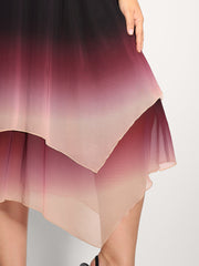 Tie-Dye Sheer Shirred Waist Midi Dress