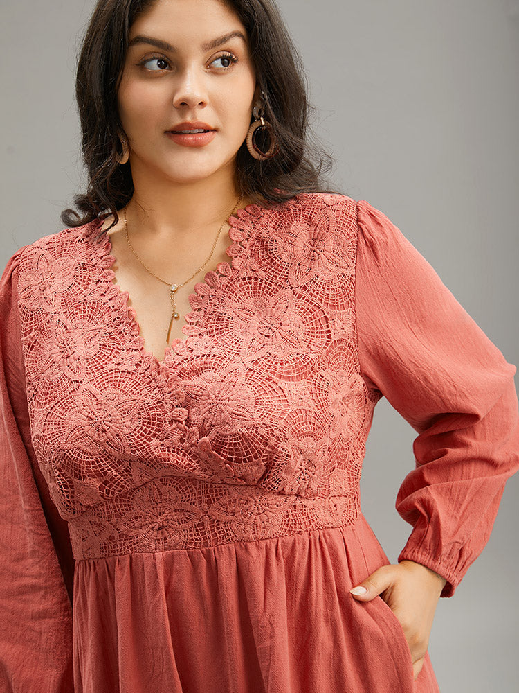 Solid Lace Panel Wrap Patchwork Dress