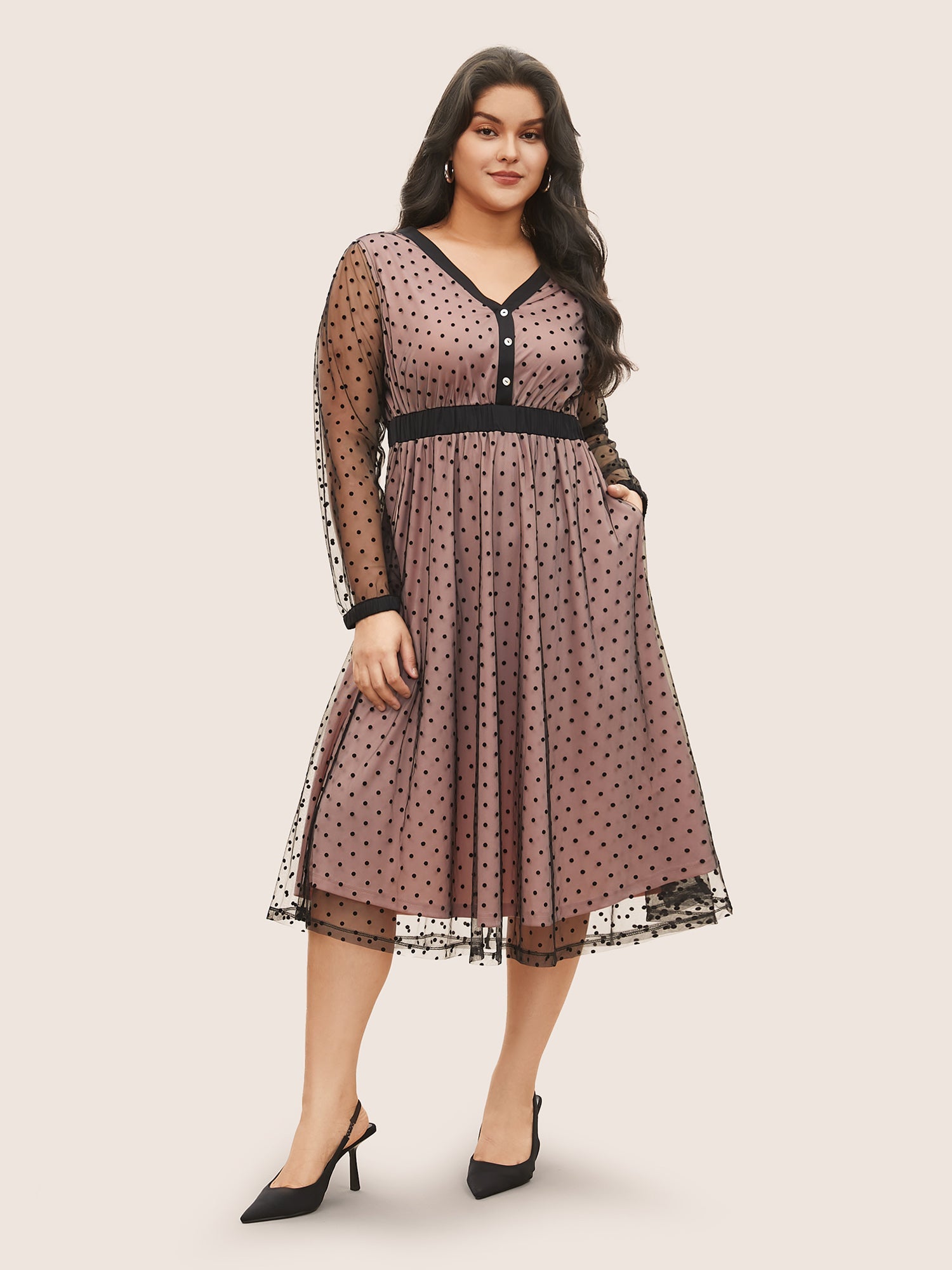 Flocking Polka Dot Tiered Mesh Dress