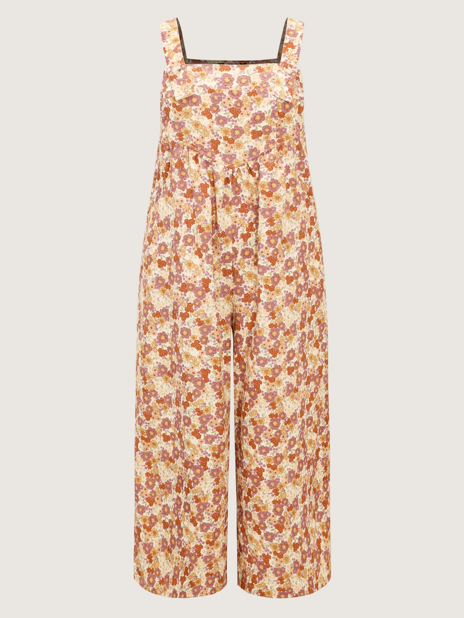 Floral Corduroy Adjustable Pockets Overall Jumpsuit