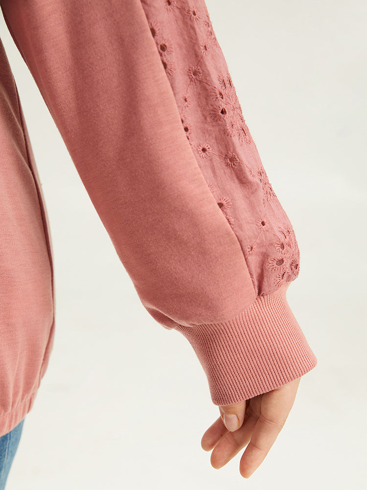 Solid Hooded Drawstring Broderie Anglaise Sweatshirt