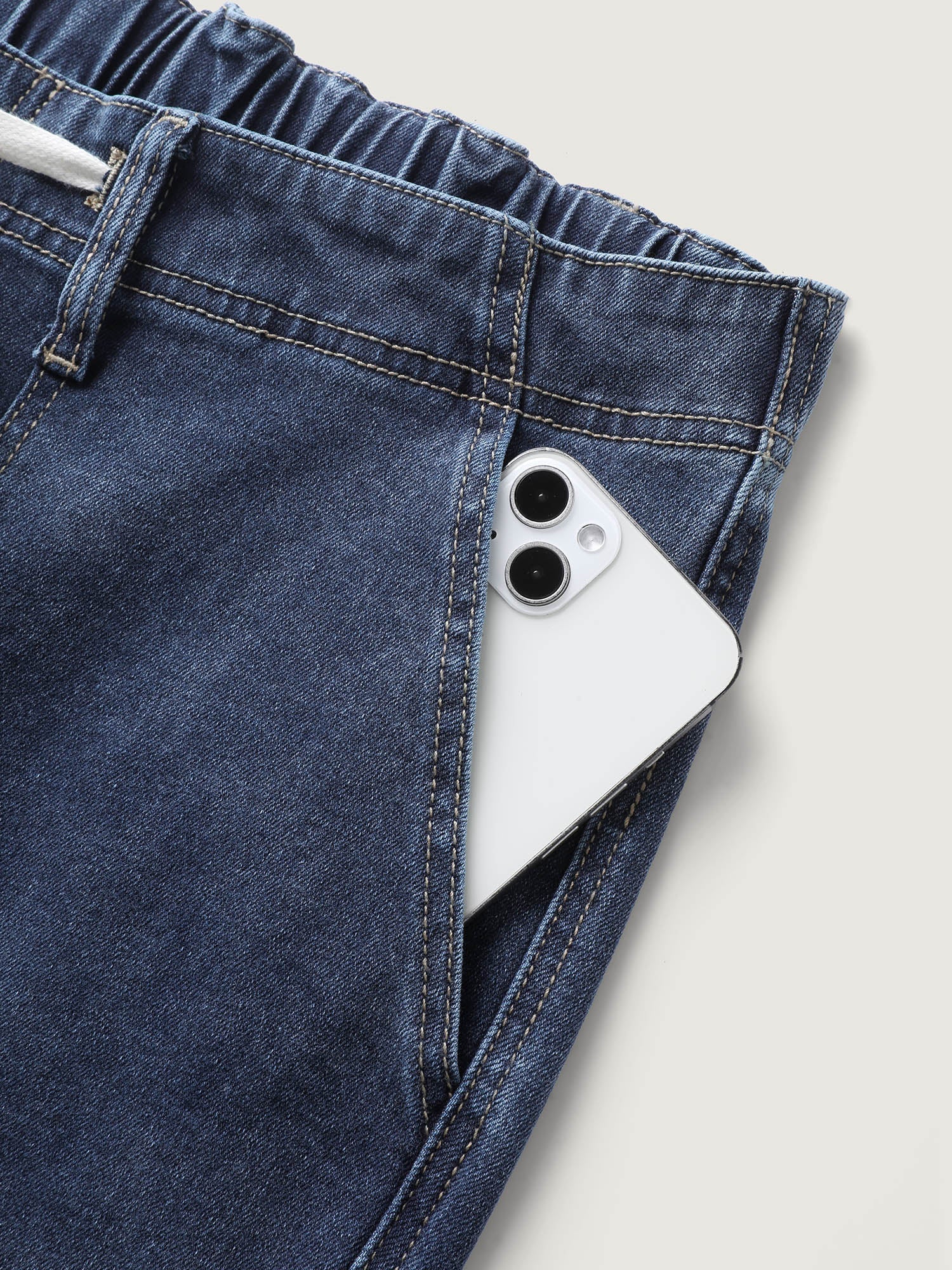 Sand Wash Drawstring Straight Leg Jeans