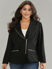 Solid Corduroy Zipper Lapel Collar Blazer