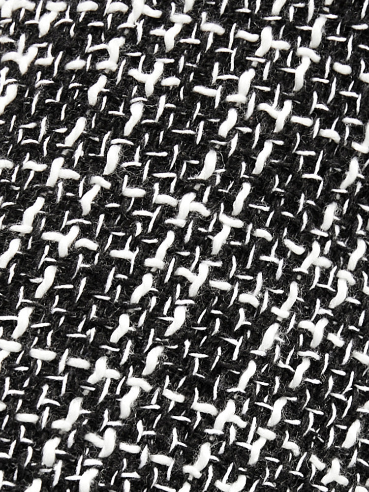 Gingham Tweed Lantern Sleeve Asymmetrical Hem Blouse