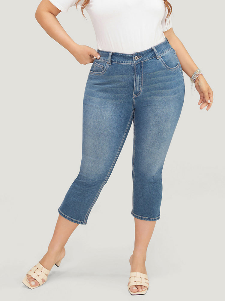 Skinny Very Stretchy High Rise Medium Wash Cropped Jeans