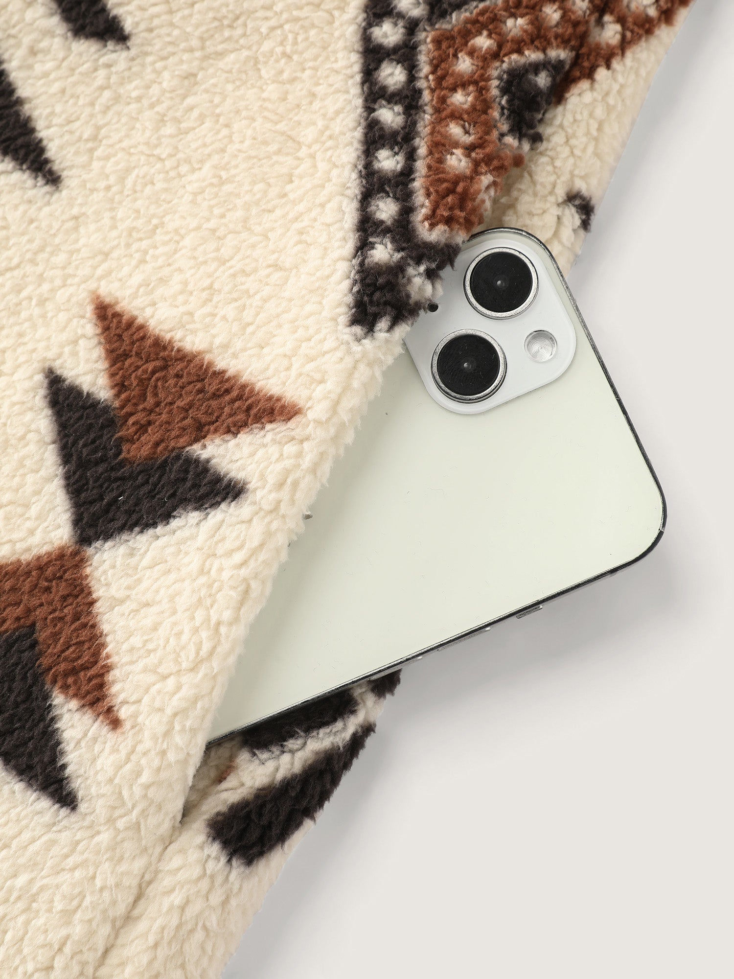 Suede Fleece Mix Geometric Print Jacket