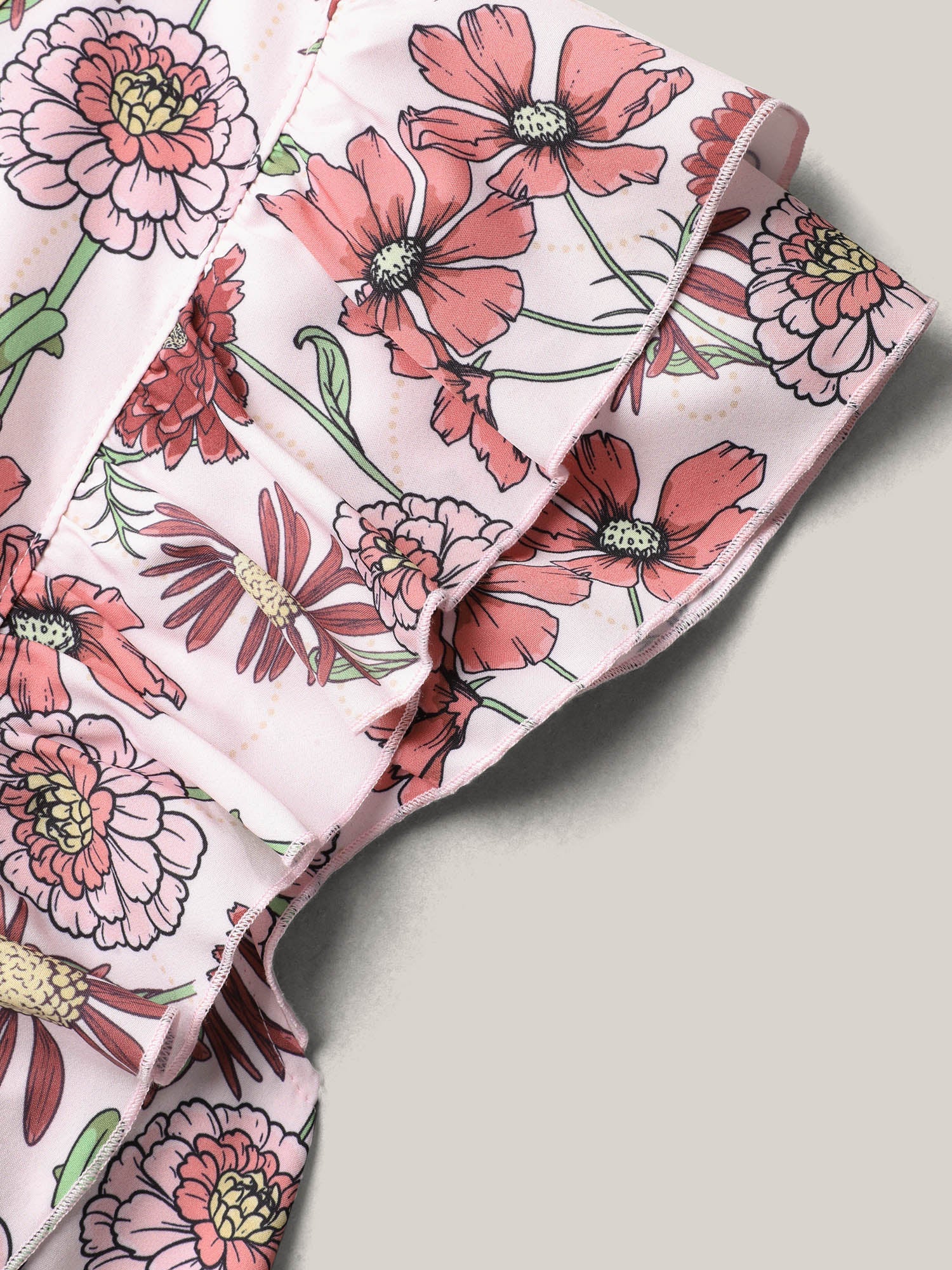 Ruffled Floral Print Stretchy-Waist Midi Dress