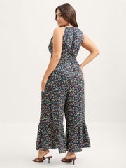 Floral Print Shirred Waist Cami Jumpsuit