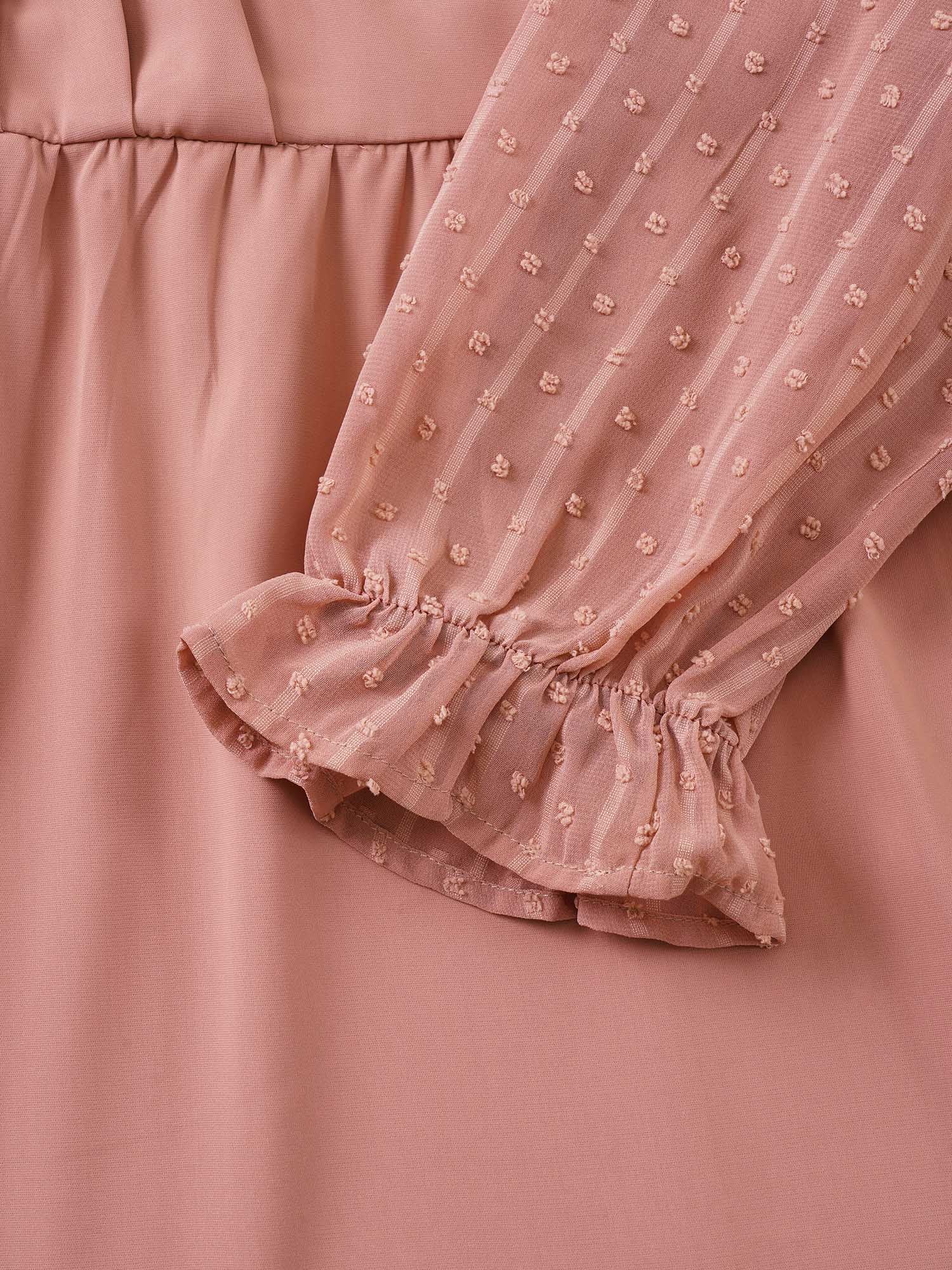 Plain Mesh Textured Patchwork Belted Dress