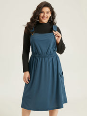 Solid Adjustable Straps Elastic Waist Dress