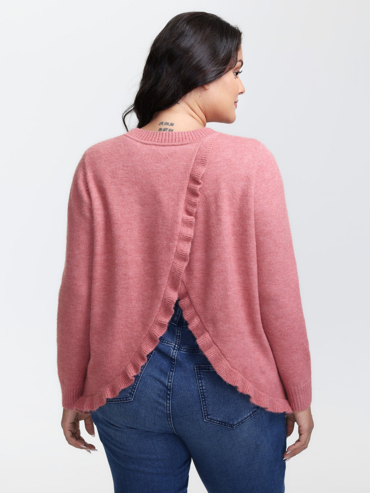 Ruffled Overlap Split Back Pullover