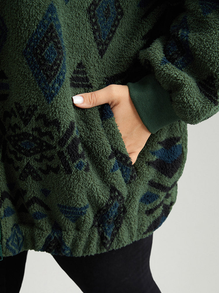 Geometric Pocket Gathered Zipper Jacket