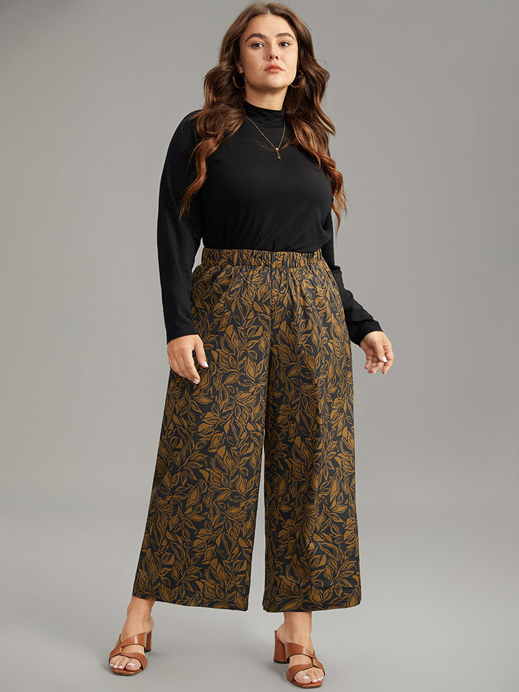Silhouette Floral Print Elastic Waist Wide Leg Pants