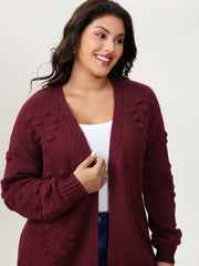 Heart Textured Lantern Sleeve Knit Cardigan
