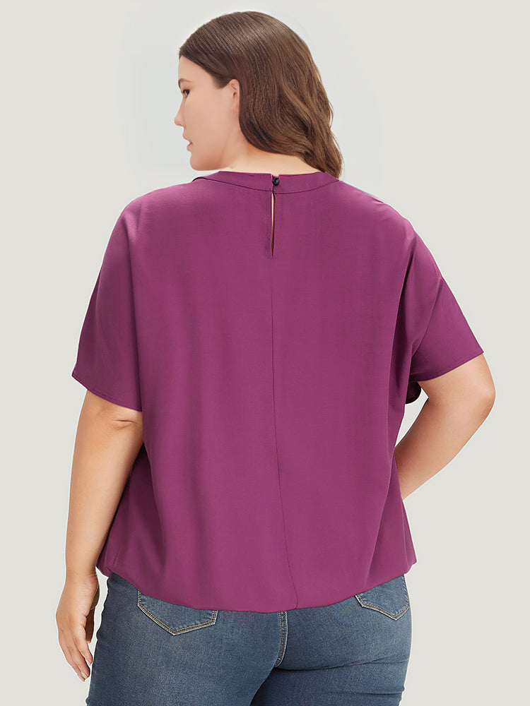 Solid Keyhole Gathered Dolman Sleeve Blouse