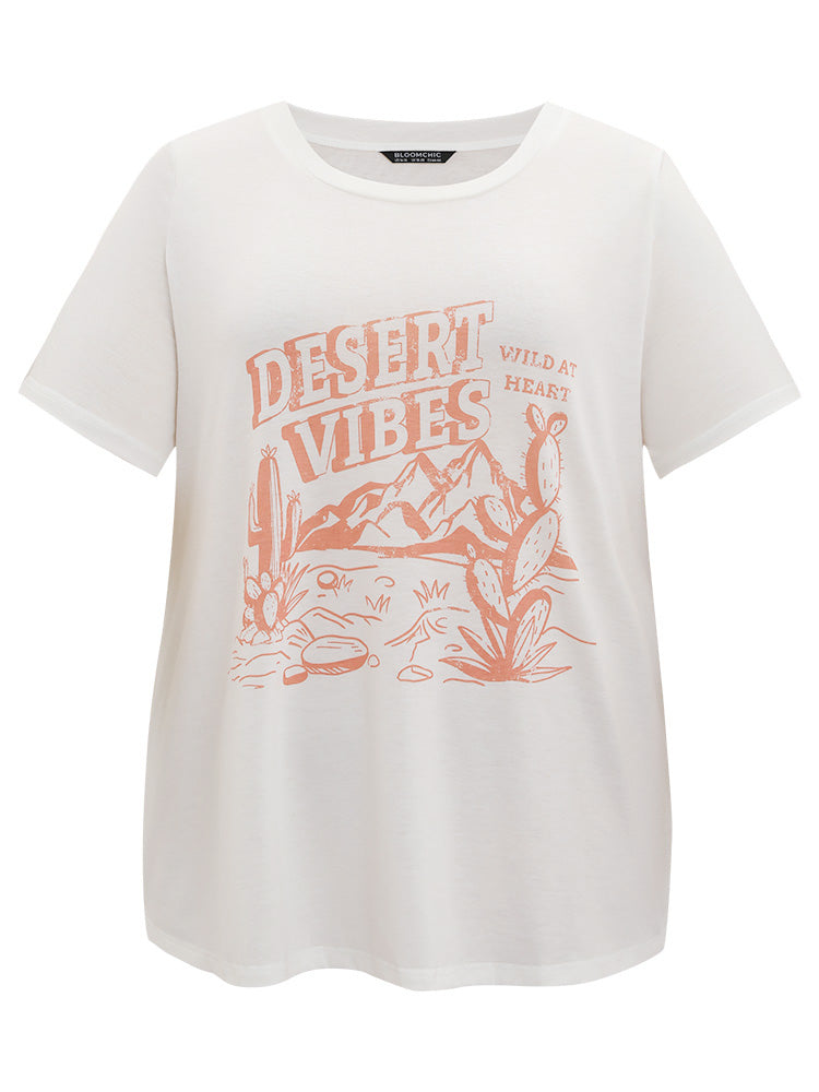 Cactus & Letter Print Crew Neck T-shirt