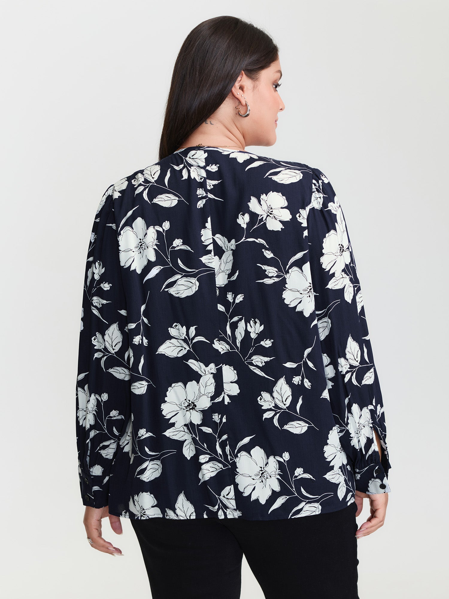 Silhouette Flower Pleated Shoulder Blouse