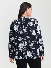 Silhouette Flower Pleated Shoulder Blouse