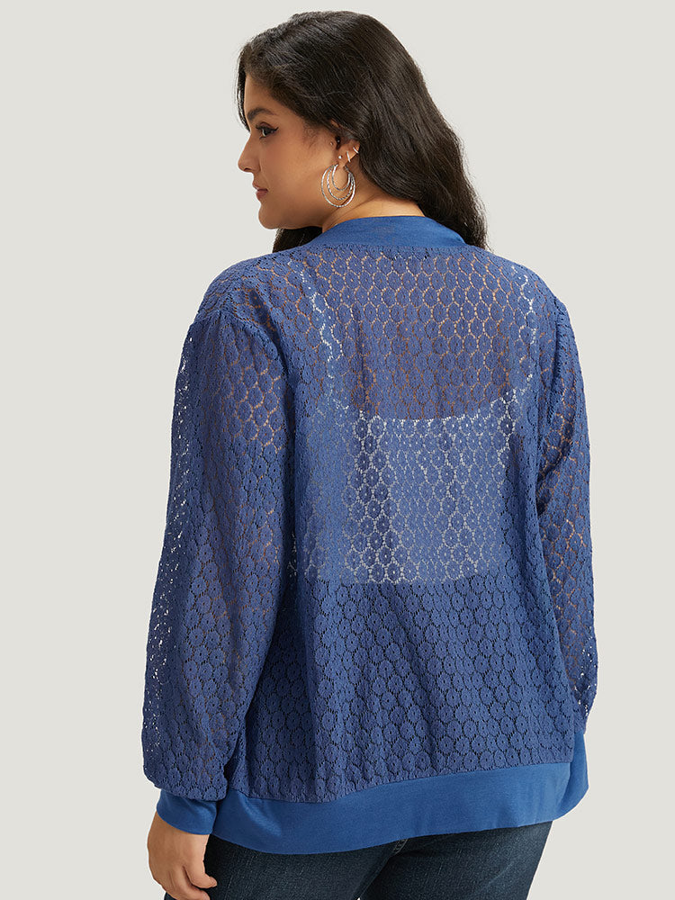 Plain Lace Patchwork Zipper Cut Out Jacket