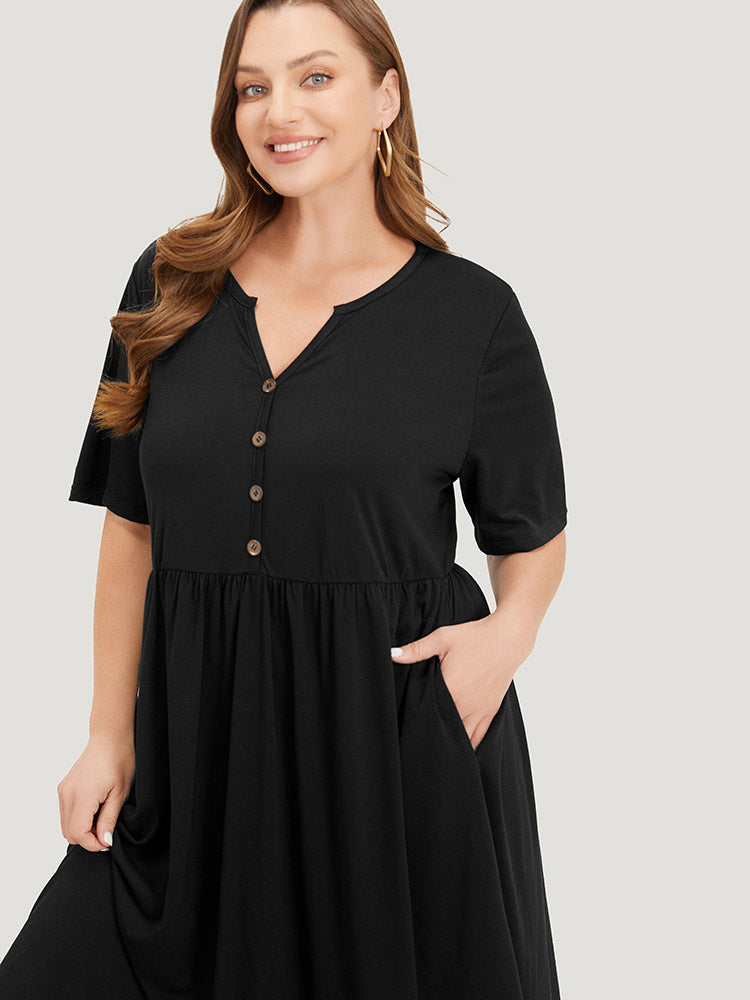 Solid Notched Pocket Flutter Hem Dress