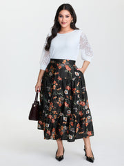 Floral Layered Stretchy Waistband Maxi Skirt