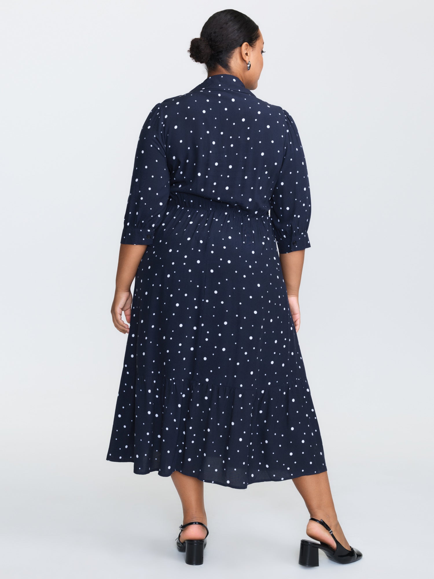 Asymmetrical Polka Dots Drawstring Midi Dress