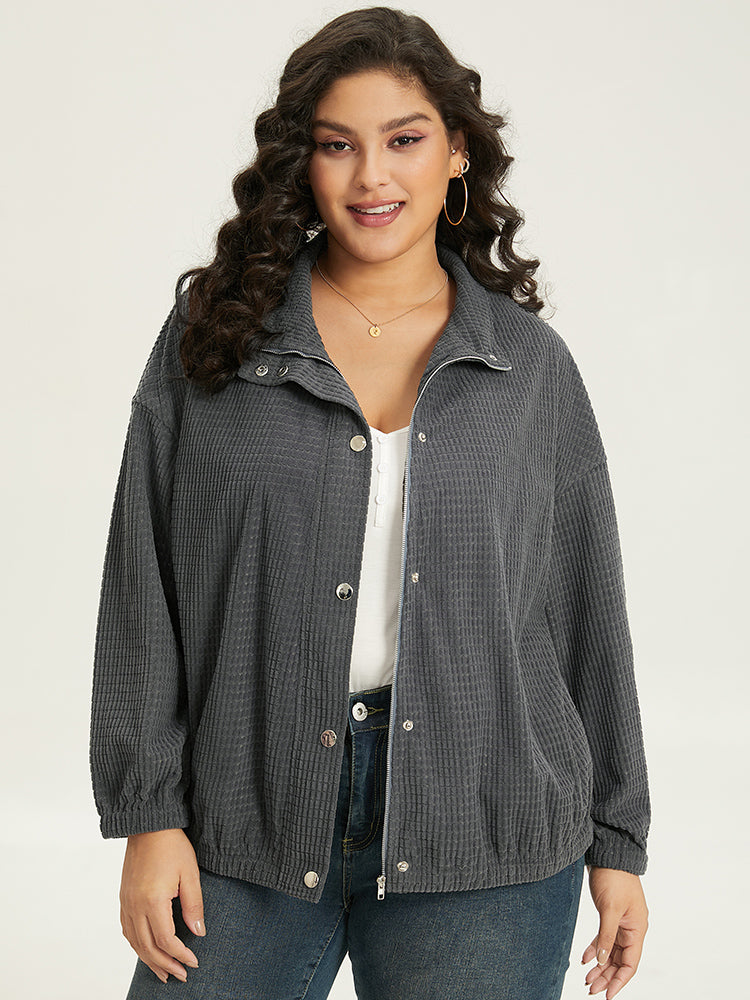 Solid Texture Button Through Pocket Shacket