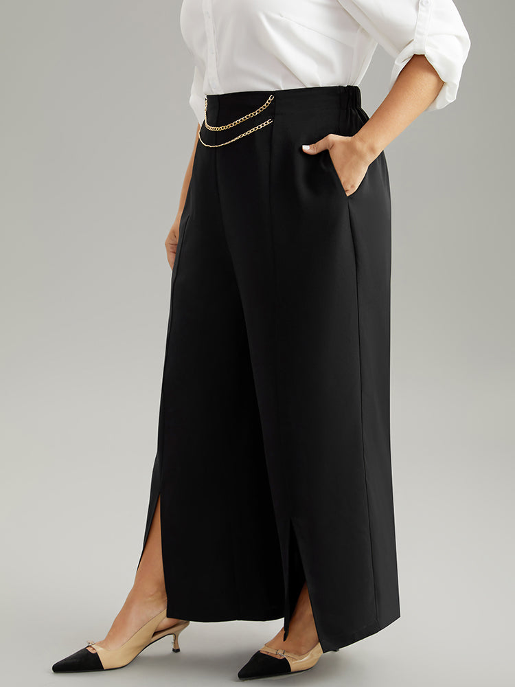 Static-Free Metal Chain Detail Split Hem Pants