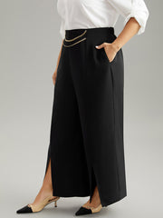 Static-Free Metal Chain Detail Split Hem Pants