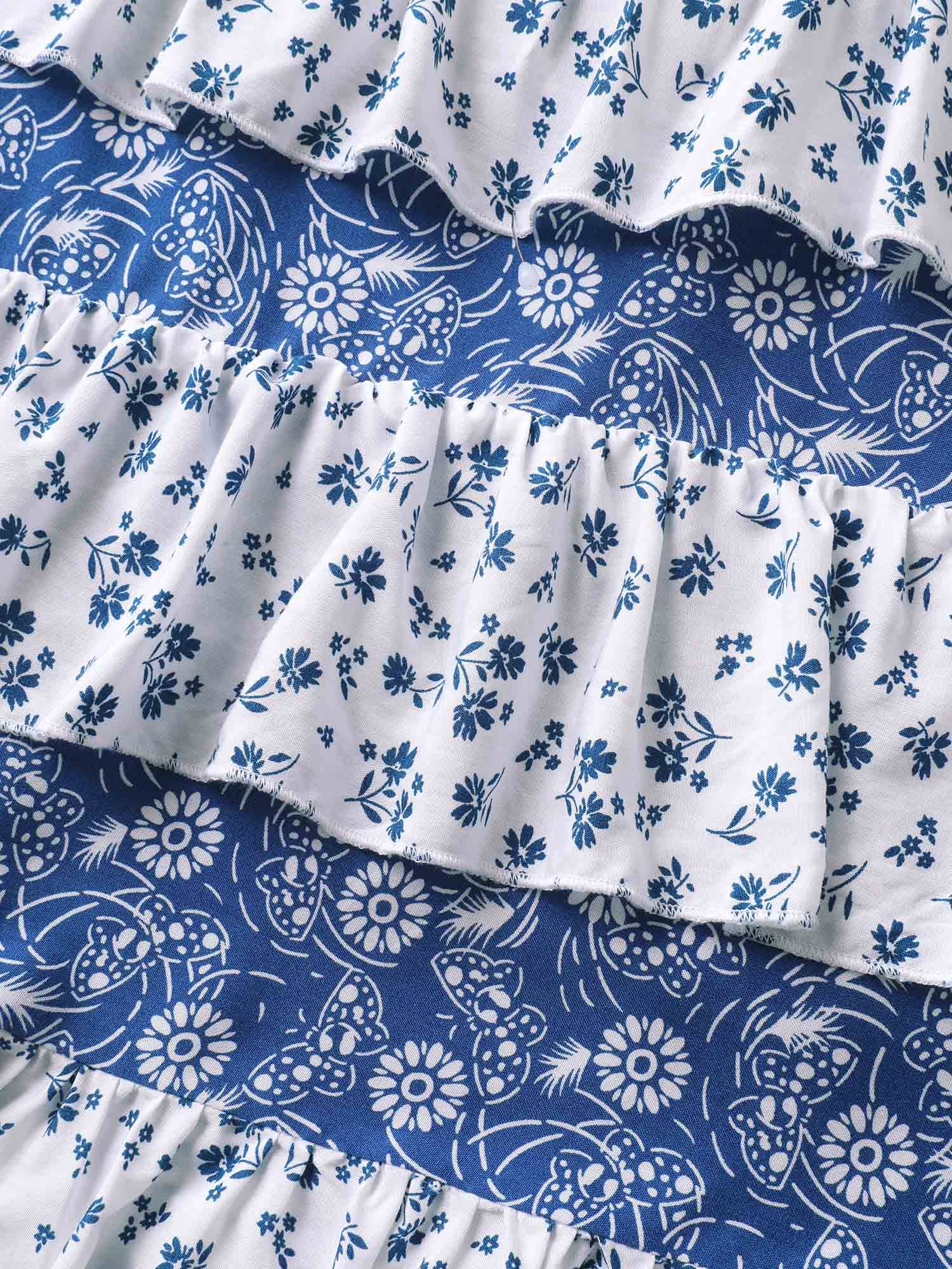 Floral Patchwork Tiered Maxi Skirt