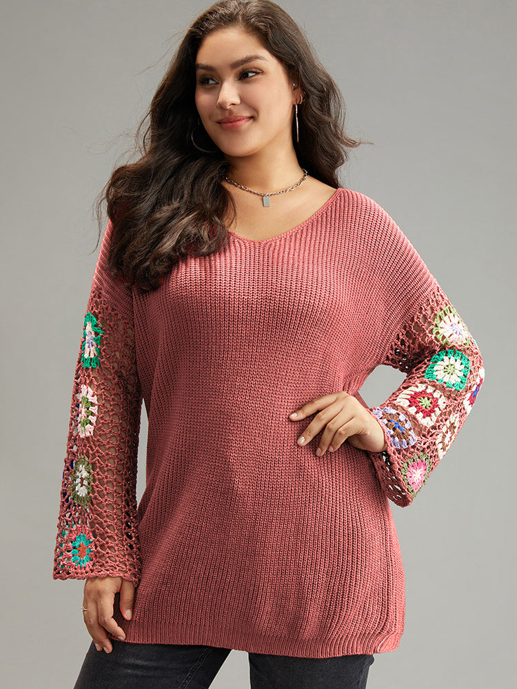 Floral Embroidered Hollow Out Pullover