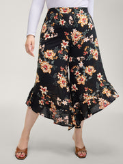 Floral Print Ruffled Wide-Leg Pants