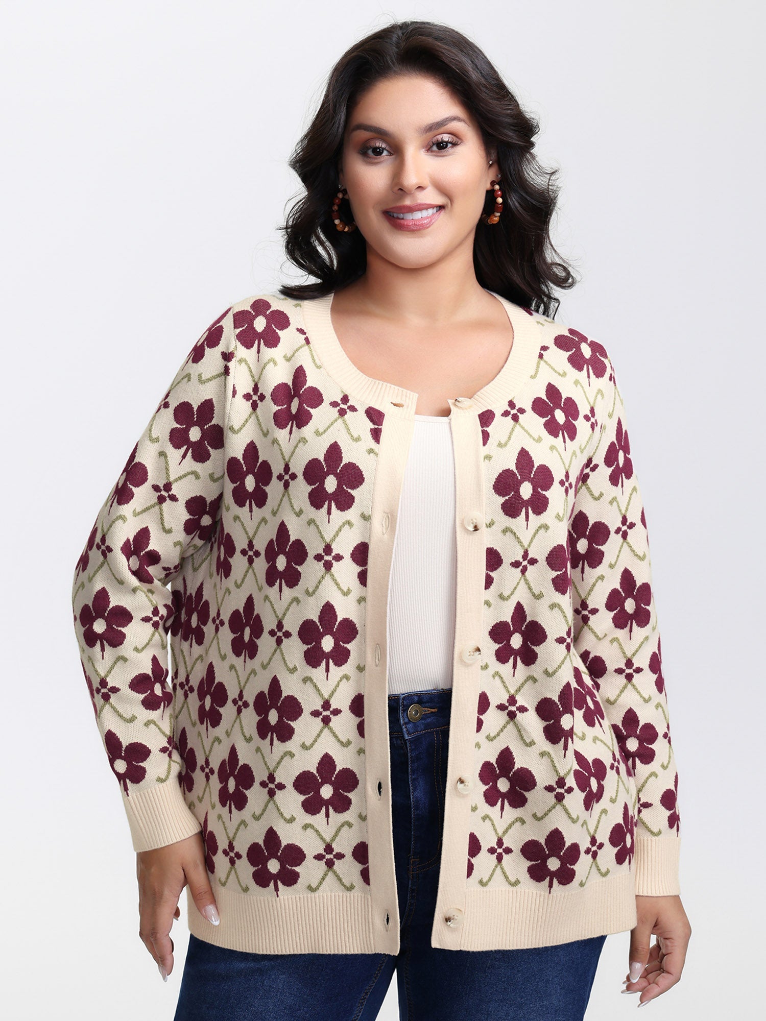 Floral Jacquard Button Knit Cardigan