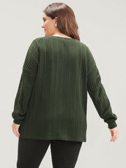 Solid Round Neck Pearls Beaded Rib Knit Sweatshirt