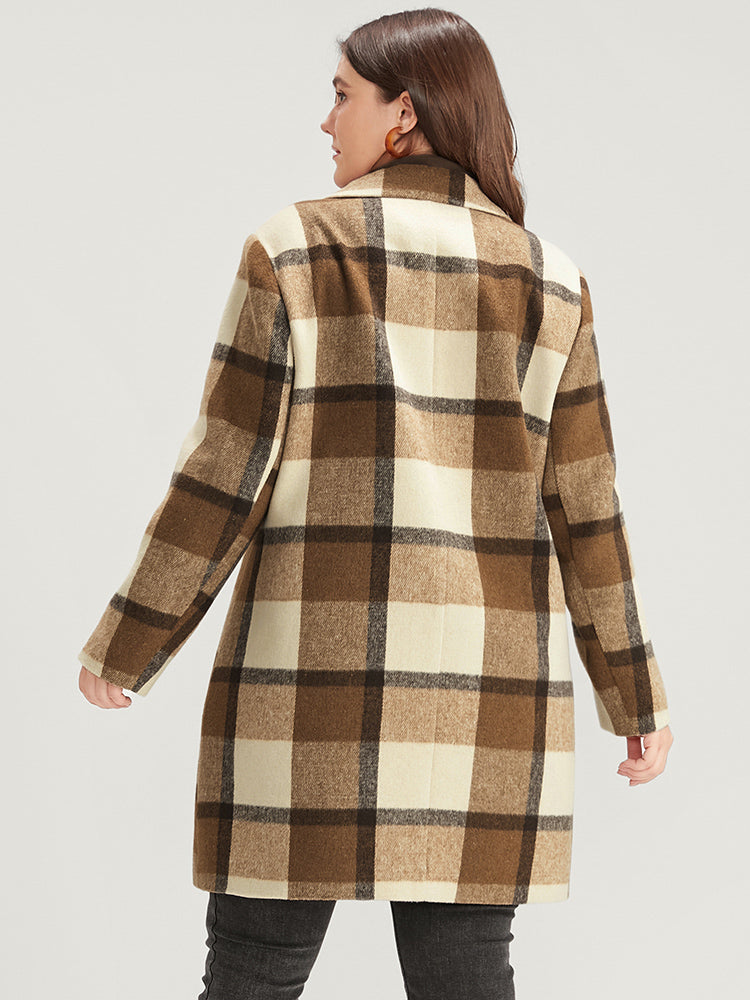 Plaid Suit Collar Double Breasted Pocket Blazer