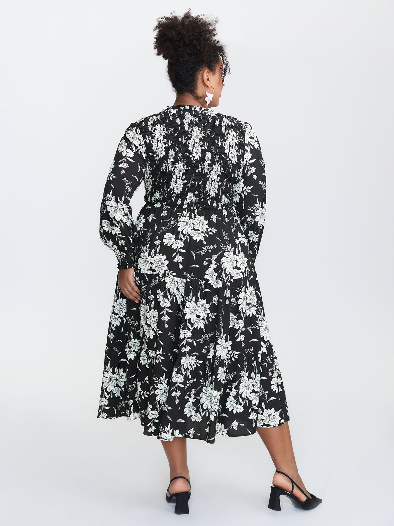 Silhouette Flower Shirred Maxi Dress