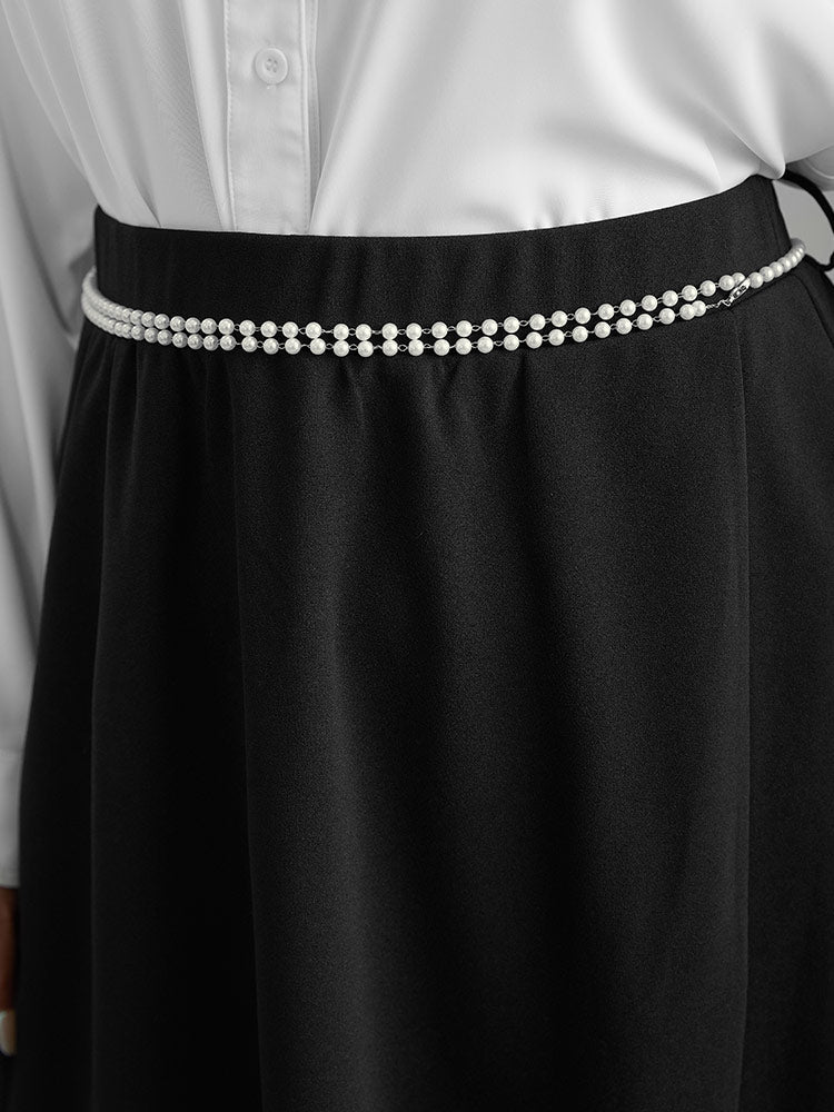 Plain Pearl Beaded Detail Split Side Skirt