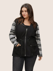 Geometric Drawstring Patchwork Hooded Jacket