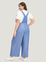 Solid Patched Pocket Gathered Overall Jumpsuit