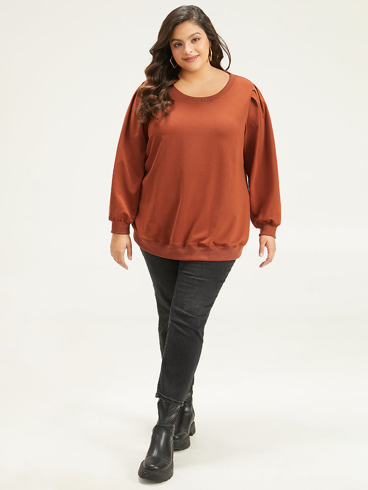 Solid Pleated Detail Elastic Cuffs Sweatshirt