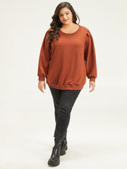 Solid Pleated Detail Elastic Cuffs Sweatshirt