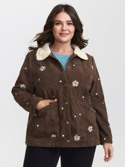 Floral Emrboidered Textured Button Jacket