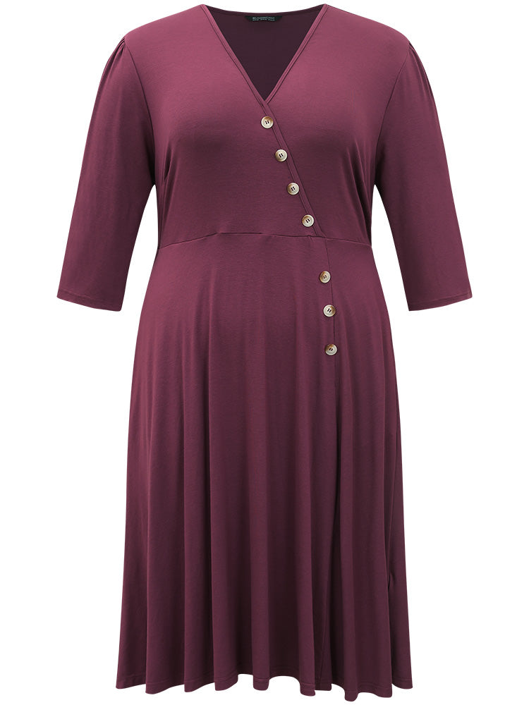 Asymmetrical Button Detail Ruffle Hem Dress