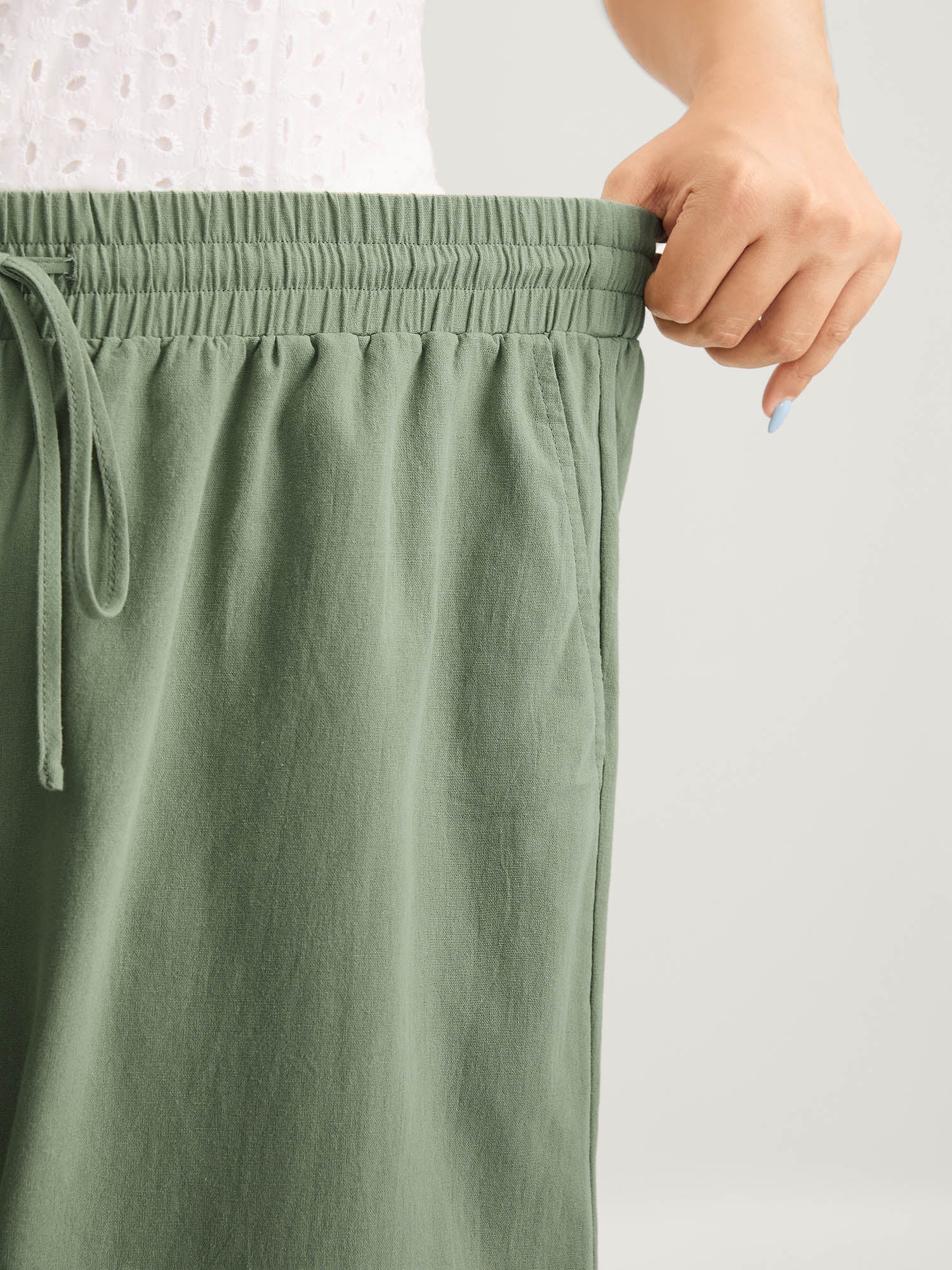 Shirred Drawstring Solid Wide-Leg Pants